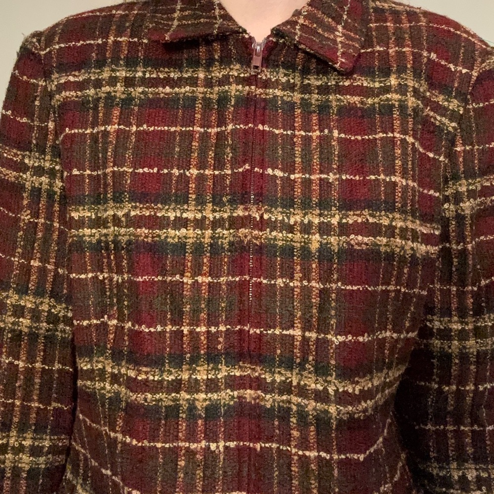 Sag Harbor plaid casual blazer w/zip. - Picture 2 of 7